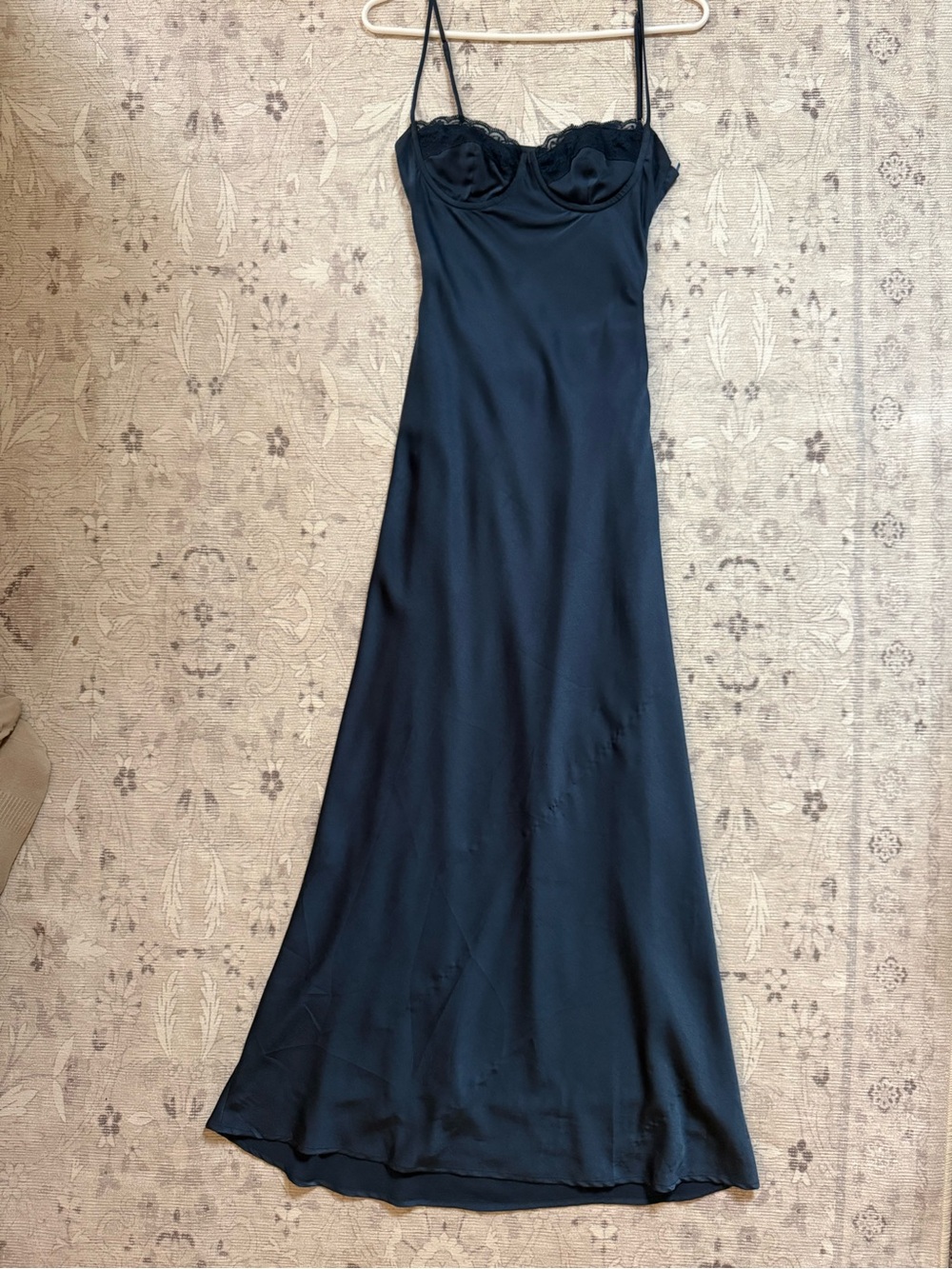 Navy Satin Dress with Spaghetti Straps and open back